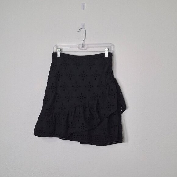 Express Embroidered Eyelet Skirt Sz 6 Mini 100% Cotton Ruffle Cottagecore Boho - Picture 2 of 15